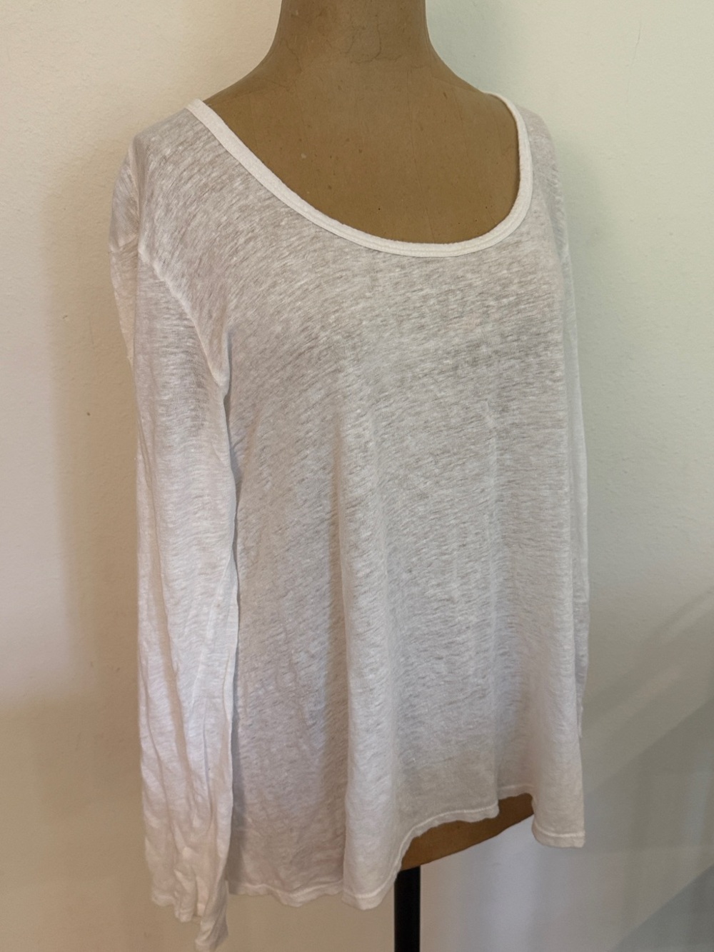 CP Shades sz L White Long-Sleeve Scoop Neck linen Top shirt